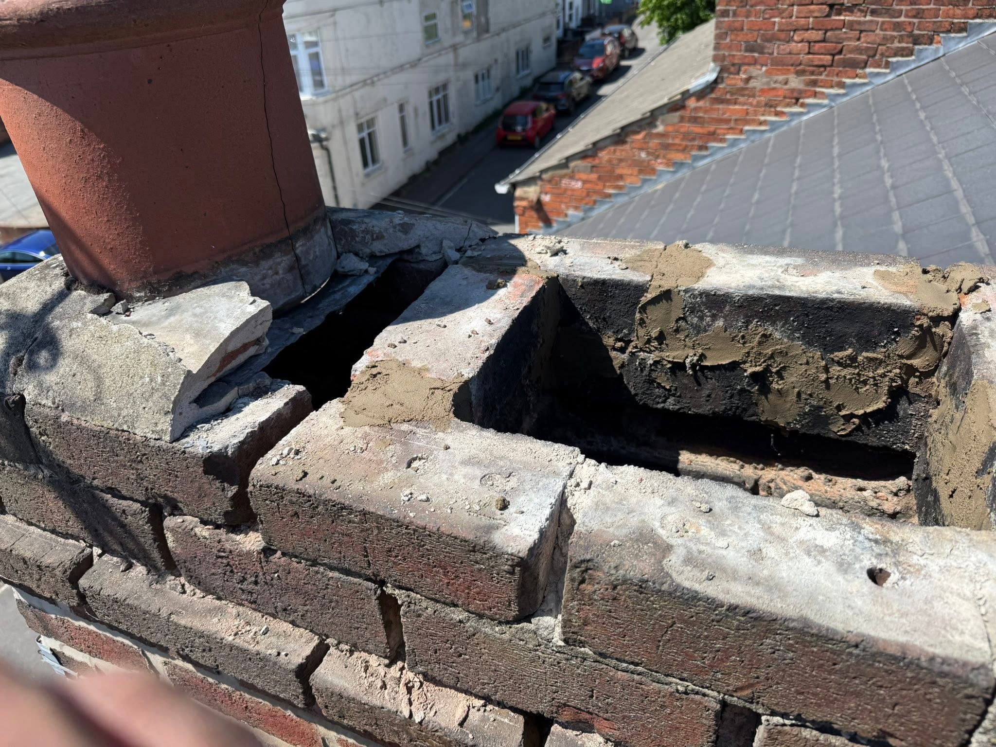 Marlite chimney stack rebuild and repointing