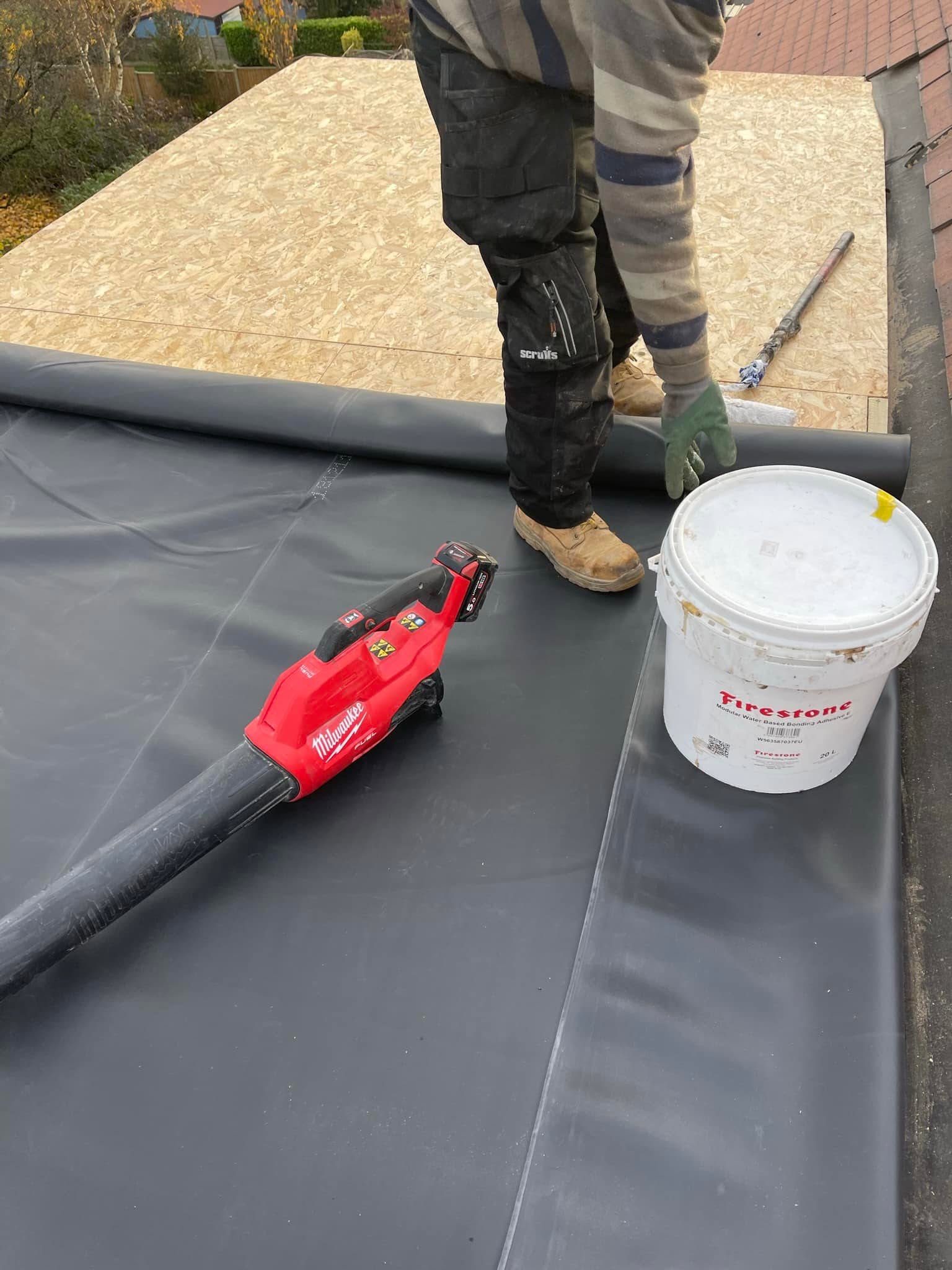 EPDM rubber flat roofing installation